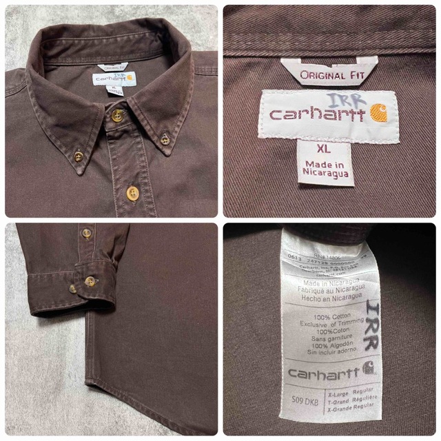 carhartt(カーハート)のカーハート☆レザーロゴ入りフラップ付きダブルポケットワークシャツ XLサイズ メンズのトップス(シャツ)の商品写真