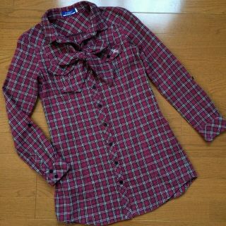 バーバリー(BURBERRY)の美品 BURBERRY BLUE LABEL ネルシャツリボンタイ付チュニック丈(シャツ/ブラウス(長袖/七分))