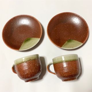 送料無料 茶色×抹茶色 カップ＆ソーサーセットの通販 by らっぴ｜ラクマ