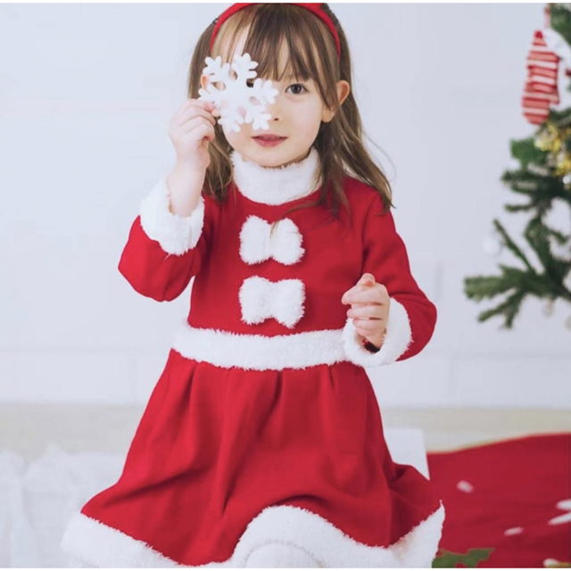 【残り僅か】サンタ服　クリスマス　サンタコス　女の子　ベビー　キッズ　ワンピース キッズ/ベビー/マタニティのキッズ服女の子用(90cm~)(ワンピース)の商品写真