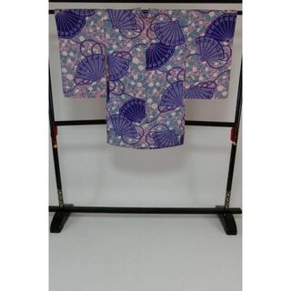 ＡＡアンティークお仕立て上がり正絹羽織　紫色、ローズピンク地に花、扇模様(着物)
