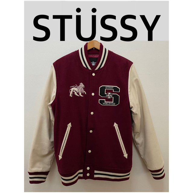 STUSSY(ステューシー)のSTUSSYステューシー　スタジャン　ラスタライオン　刺繍　ワインレッド　M メンズのジャケット/アウター(スタジャン)の商品写真
