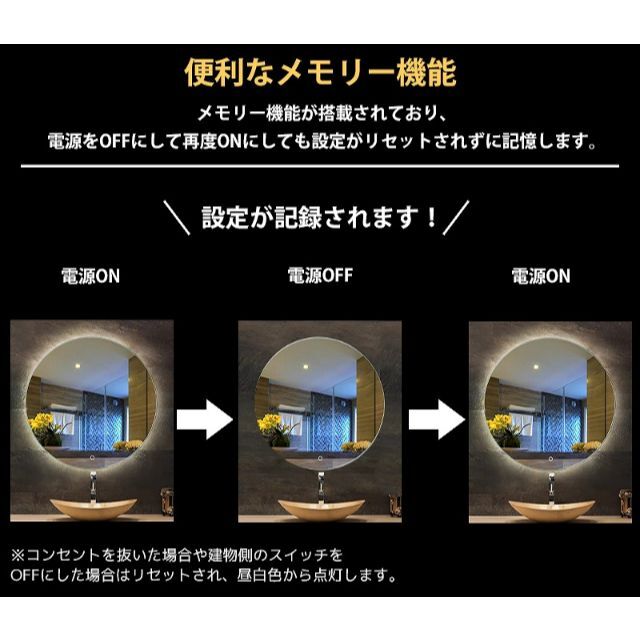 LED 壁掛けミラー ウォールミラー 調色 曇り止め直径60cm LM-02CM インテリア/住まい/日用品のインテリア小物(壁掛けミラー)の商品写真