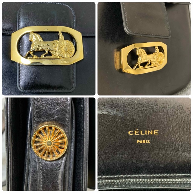 22S369 CELINE セリーヌ ワンショル レザー 馬車金具 車輪 7