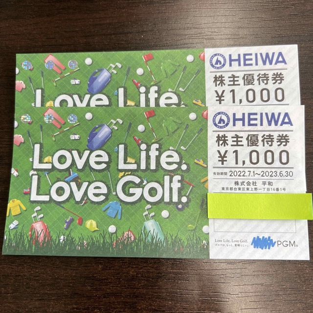 HEIWA  平和　株主優待券2000円分 チケットの施設利用券(ゴルフ場)の商品写真