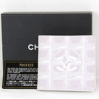美品『USED』 CHANEL シャネル 二つ折り財布 キャンバス ライトピンク系