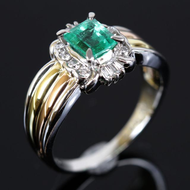 美品『USED』 Pt900/K18 /エメラルド リング・指輪 エメラルド 0.8ct
