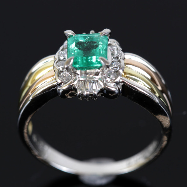 美品『USED』 Pt900/K18 /エメラルド リング・指輪 エメラルド 0.8ct