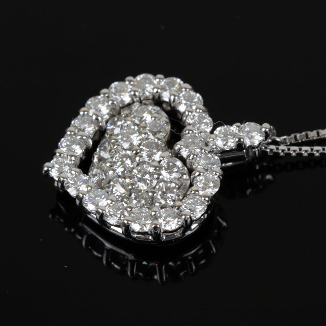 美品『USED』 K18WG ハートネックレス ネックレス ダイヤモンド 0.8ct 5.1g