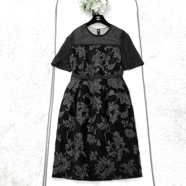 美品◆ランバンコレクション イタリア製 ツイードワンピース ドレス ブルーグレー