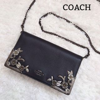 コーチ(COACH)の美品 コーチ メタル ティーローズ 2way チェーン ショルダーバッグ レザー(ショルダーバッグ)