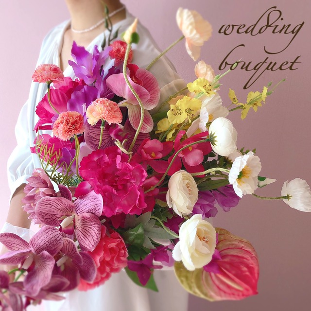 結婚式　ブーケ　アーティフィシャルフラワー　前撮り　ピンク　ドライフラワー　造花 ハンドメイドのウェディング(ブーケ)の商品写真