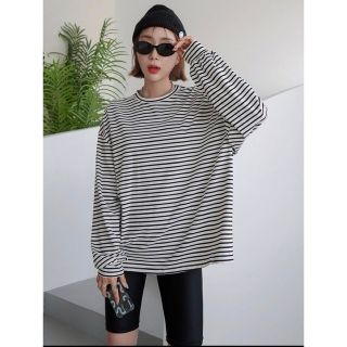 シーイン　shein ボーダー　ロングTシャツ　ロンT オーバーサイズ　S(Tシャツ(長袖/七分))