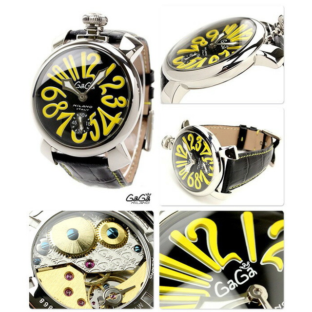 ガガミラノ GaGa MILANO 腕時計 メンズ 5010.12 手巻 ブラック/イエローxブラック アナログ表示