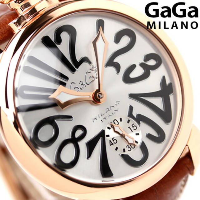 GaGa MILANO - ガガミラノ 腕時計 メンズ 5011-6 GaGa MILANO 手巻き シルバー/ブラックxブラウン アナログ表示
