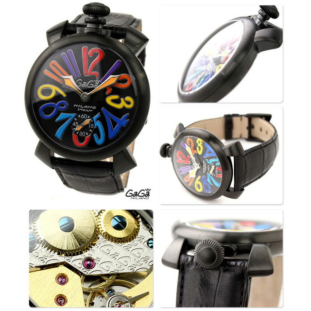ガガミラノ GaGa MILANO 腕時計 メンズ 5010.12 手巻 ブラック/イエローxブラック アナログ表示
