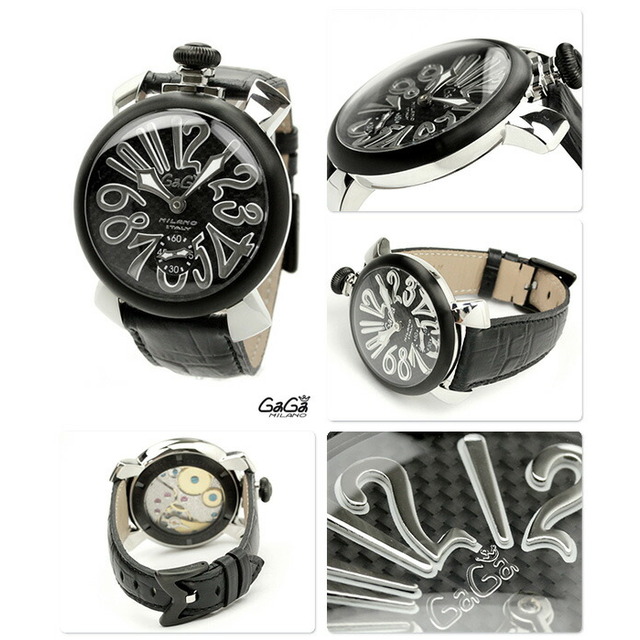 ガガミラノ GaGa MILANO 腕時計 メンズ 5013.1 手巻き カーボンブラック/シルバーxブラック アナログ表示