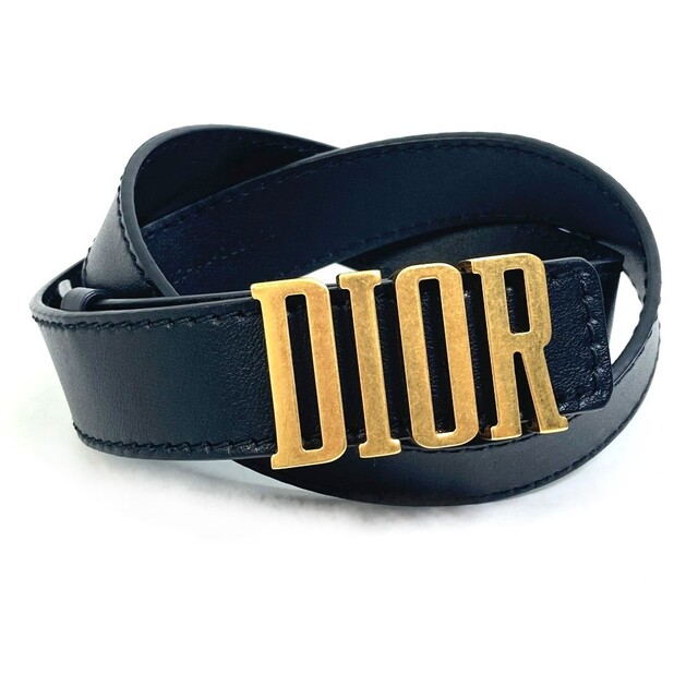 ディオール Dior D-FENCE ディフェンス B0385CVWU ロゴ バックル ベルト レザー ブラック 美品