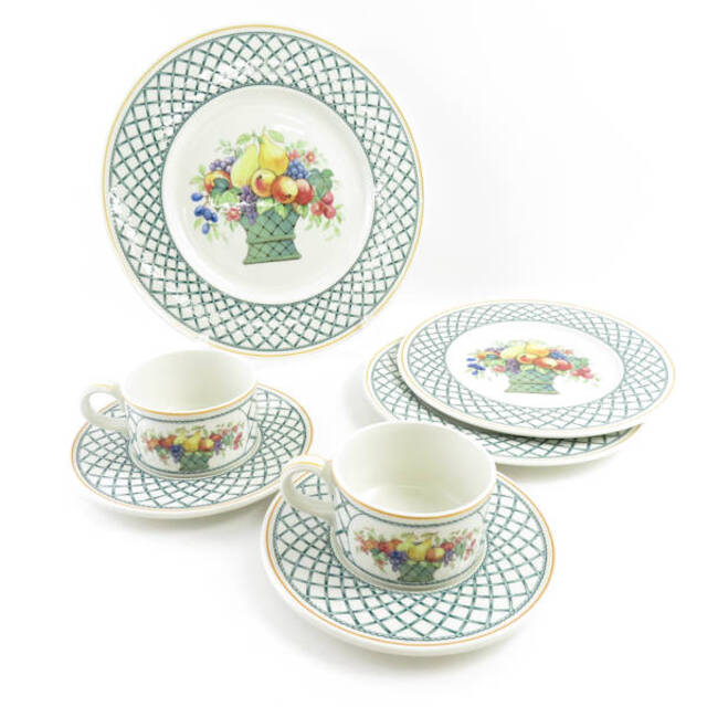 美品 Villeroy&Boch ビレロイ＆ボッホ バスケット カップ＆ソーサー、中皿、大皿 5点 セット 21cm/26cmプレート SC5848E