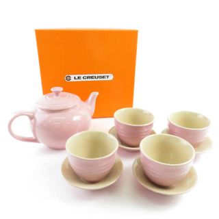 ルクルーゼ(LE CREUSET)の美品 Le Creuset ルクルーゼ ティーポットセット 1点 ピンク系 茶器 湯呑み＆ソーサー SC5837E (その他)