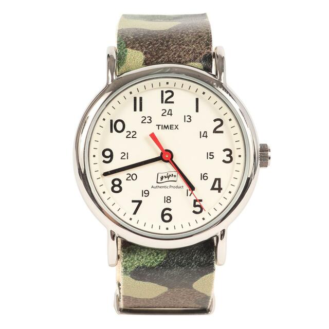 TIMEX タイメックス ×GRIPS グリップス カモフラージュ柄 レザーベルト 腕時計 ウォッチ 白文字盤 シルバーケース FREE アクセサリー 