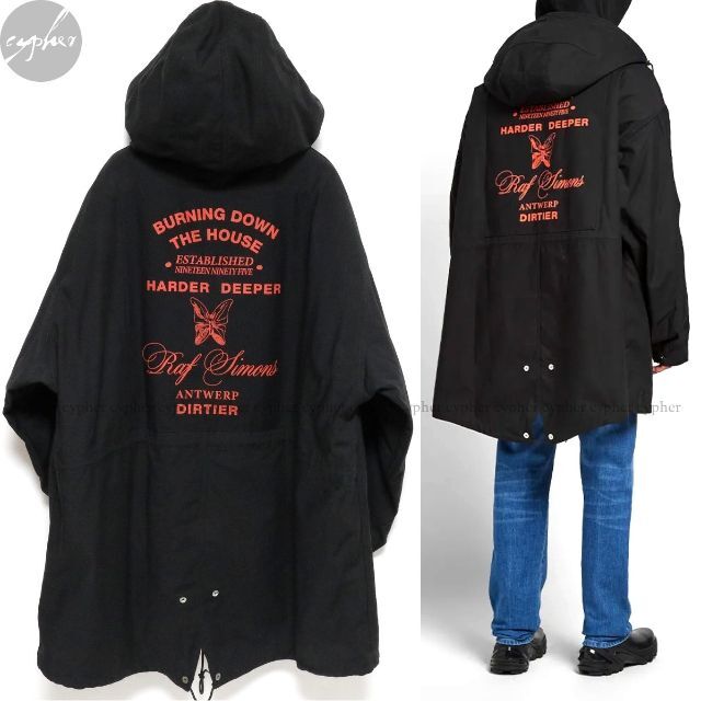 48 新品 19AW ラフシモンズ モッズコート パーカー ボア ブラック 黒 | フリマアプリ ラクマ