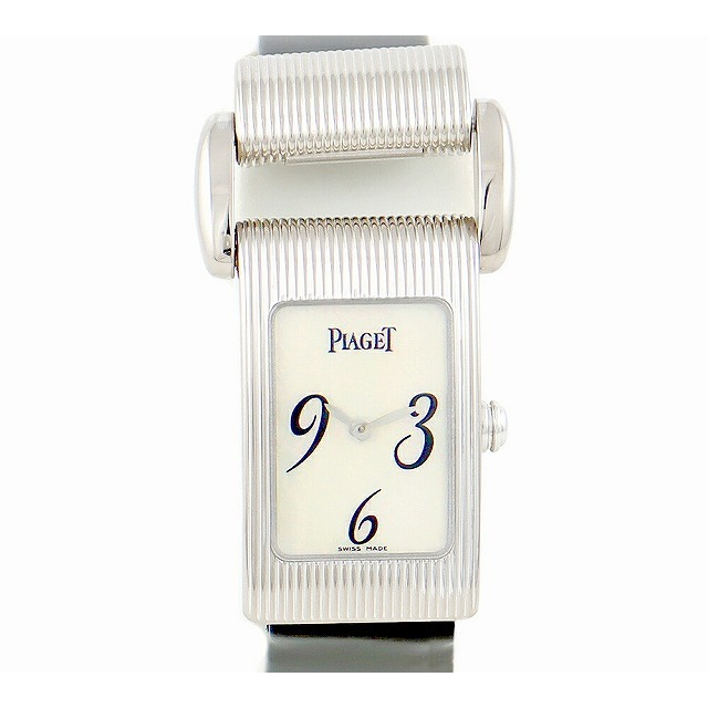 電池交換済 PIAGET ピアジェ ミスプロトコール 5321 K18WG ホワイトゴールド 金無垢 ホワイトシェル 純正革ベルトレディース クォーツ 【6ヶ月保証】【腕時計】