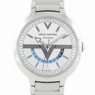 ルイヴィトン(LOUIS VUITTON)の内部点検済 LOUIS VUITTON ルイヴィトン VOYAGER ヴォヤジャー GMT デイ＆ナイト Q7D31 シルバー SS ステンレス メンズ 自動巻き 【6ヶ月保証】【腕時計】【中古】(腕時計(アナログ))