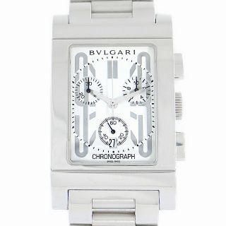 ブルガリ(BVLGARI)の電池交換済み BVLGARI ブルガリ レッタンゴロ クロノグラフ RTC49S ホワイト 白 SS ステンレス メンズ クォーツ【6ヶ月保証】【腕時計】【中古】(腕時計(アナログ))