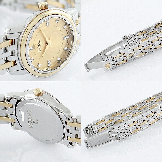 電池交換済 OMEGA オメガ DeVille デビル プレステージ 4370.16 純正ダイヤモンド 16Pダイヤ SS ステンレス K18YG イエローゴールド コンビ レディース クォーツ デヴィル【6ヶ月保証】【腕時計】