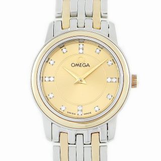 電池交換済 OMEGA オメガ DeVille デビル プレステージ 4370.16 純正ダイヤモンド 16Pダイヤ SS ステンレス K18YG イエローゴールド コンビ レディース クォーツ デヴィル【6ヶ月保証】【腕時計】