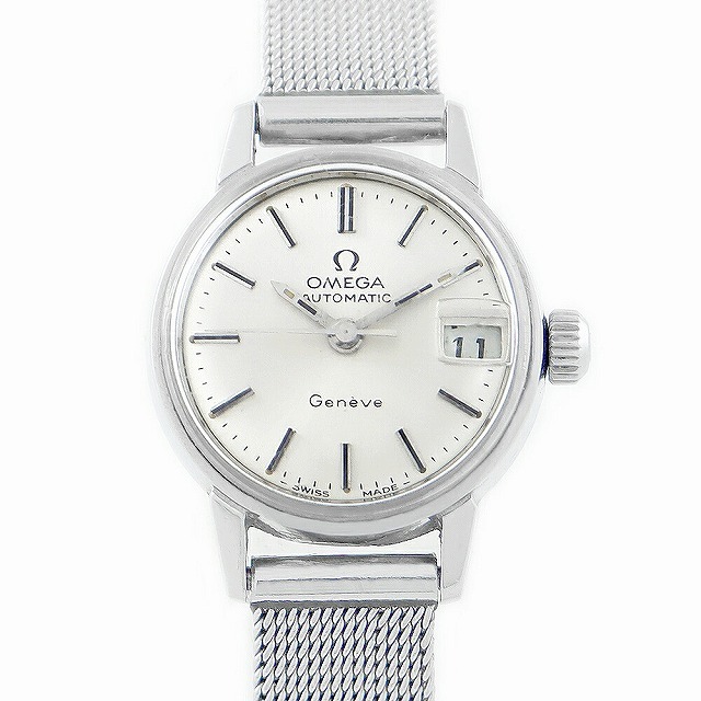 希少品 OMEGA オメガ Geneve ジュネーブ 566.002 Cal.684 デイト シルバー SS ステンレス 純正ベルト レディース 自動巻き アンティーク ヴィンテージ【腕時計】ＡＢ