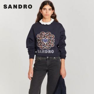 サンドロ(Sandro)の❤️Sandro22 秋冬新作新品　紺　花柄　トレーナー　オシャレ(トレーナー/スウェット)