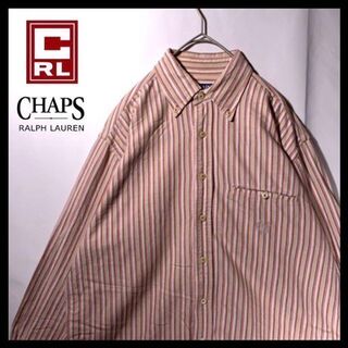 90s CHAPS ラルフローレン ストライプ BDシャツ オレンジ 刺繍ロゴ(シャツ)