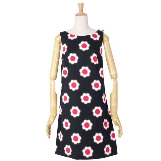 プラダ PRADA ワンピース ノースリーブ コットン ドレス 花柄 総柄 レディース 36(S相当) ブラック/ホワイト/レッド | フリマアプリ ラクマ