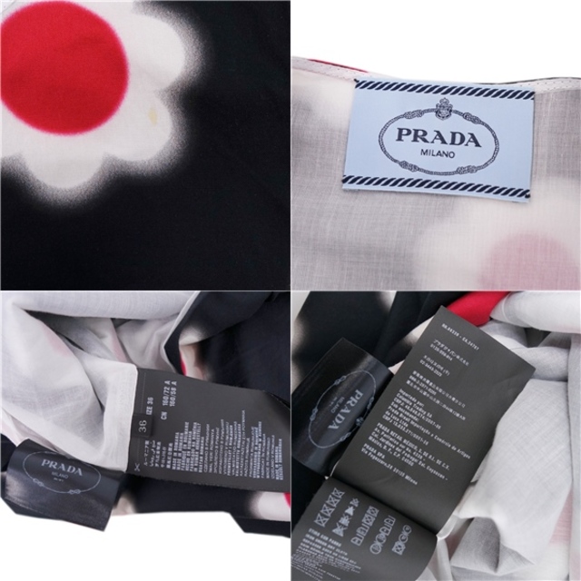 PRADA(プラダ)のプラダ PRADA ワンピース ノースリーブ コットン ドレス 花柄 総柄 レディース 36(S相当) ブラック/ホワイト/レッド レディースのワンピース(ひざ丈ワンピース)の商品写真