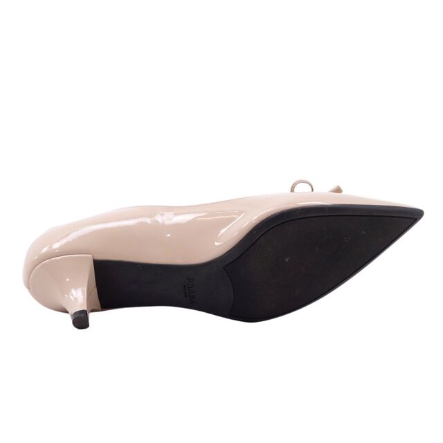 プラダ PRADA パンプス リボン ロゴ エナメルレザー ヒール シューズ 靴 レディース 37(24cm相当) ベージュ