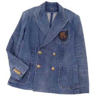 ラルフローレン(Ralph Lauren)の美品 ラルフローレン RALPH LAUREN ジャケット ブレザー デニム ダブルブレスト 金ボタン コットン アウター レディース 14/180/108A(L相当) インディゴブルー(Gジャン/デニムジャケット)