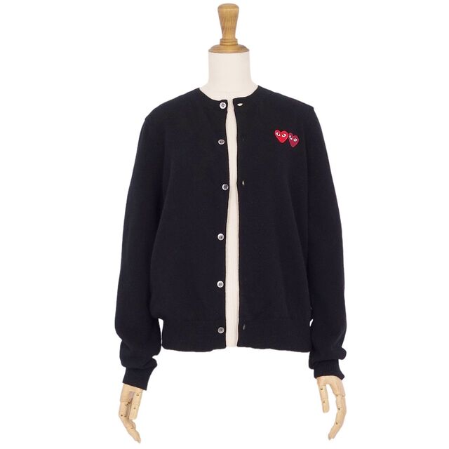 美品 プレイコムデギャルソン PLAY COMME des GARCONS ニット カーディガン ロングスリーブ ハート ウール トップス レディース L ブラック
