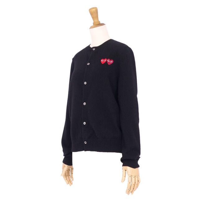 美品 プレイコムデギャルソン PLAY COMME des GARCONS ニット カーディガン ロングスリーブ ハート ウール トップス レディース  L ブラック