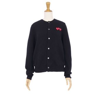 コムデギャルソン(COMME des GARCONS)の美品 プレイコムデギャルソン PLAY COMME des GARCONS ニット カーディガン ロングスリーブ ハート ウール トップス レディース L ブラック(カーディガン)