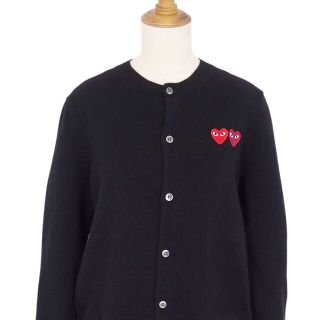 美品 プレイコムデギャルソン PLAY COMME des GARCONS ニット カーディガン ロングスリーブ ハート ウール トップス レディース L ブラック