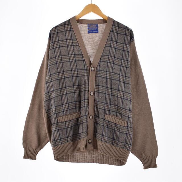 PENDLETON(ペンドルトン)の古着 70年代 ペンドルトン PENDLETON チェック柄 ウールニットカーディガン USA製 メンズXL ヴィンテージ /eaa301362 メンズのトップス(カーディガン)の商品写真