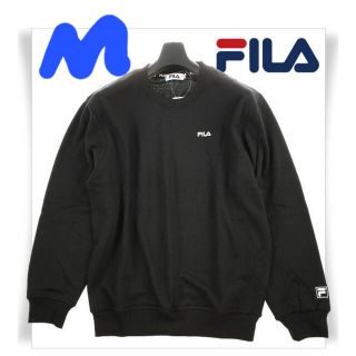 フィラ(FILA)のFILAビッグシルエット刺繍ロゴ バックプリントスウェット/黒/M 新品(スウェット)