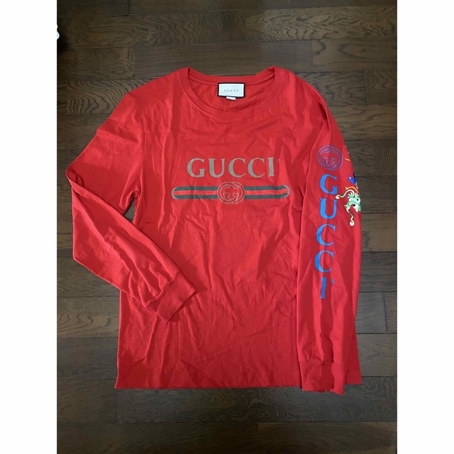 18AW GUCCI ロゴ ロンＴ ドラゴン刺繍 ダメージ加工