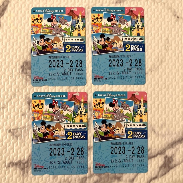 Disney(ディズニー)のディズニーリゾートライン　2days PASS 大人4枚セット チケットの施設利用券(遊園地/テーマパーク)の商品写真