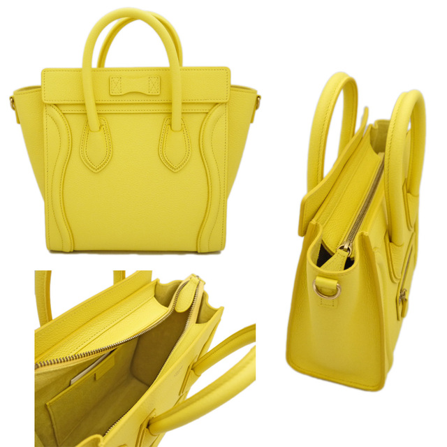 celine(セリーヌ)の新品CELINEセリーヌ ラゲージナノドラムドカーフスキン 黄色Citron レディースのバッグ(ハンドバッグ)の商品写真