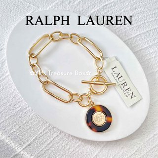 ラルフローレン(Ralph Lauren)のG135/RALPH LAUREN/琥珀色ゴールドRLLロゴチャームブレスレット(ブレスレット/バングル)