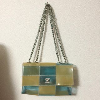 シャネル(CHANEL)のCHANELビニールチェーンショルダー☆ブルー&ベージュ(ショルダーバッグ)