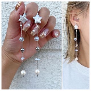 人気！星の淡水パール✴︎ silver long  pierce／earring(ピアス)